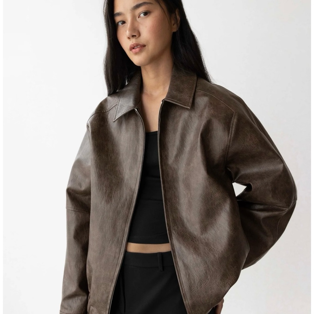 OAK + FORT Dark Brown Vegan Leather Jacket